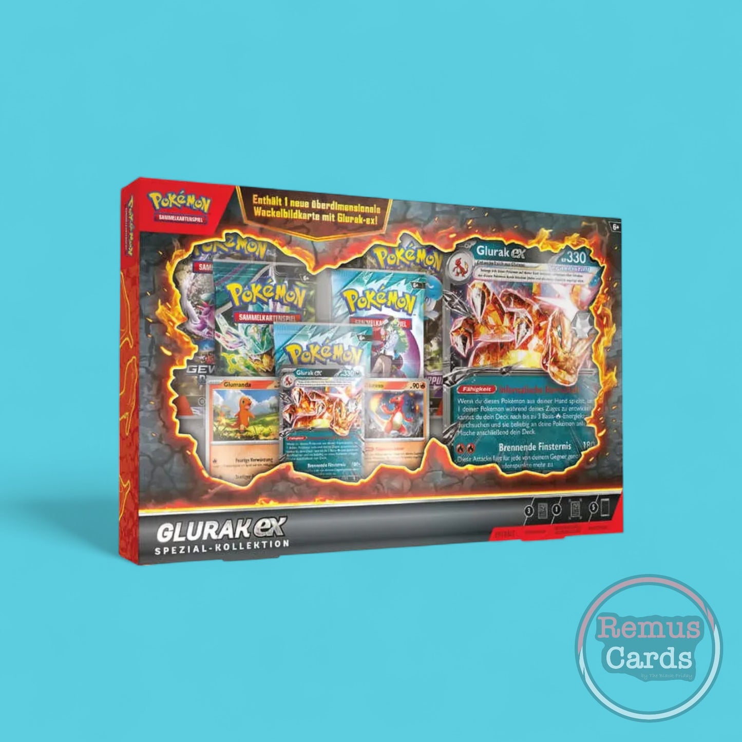 Pokémon TCG Glurak-ex Spezial-Kollektion – Deutsch – 5 Booster – Wackelbild – RemusCards