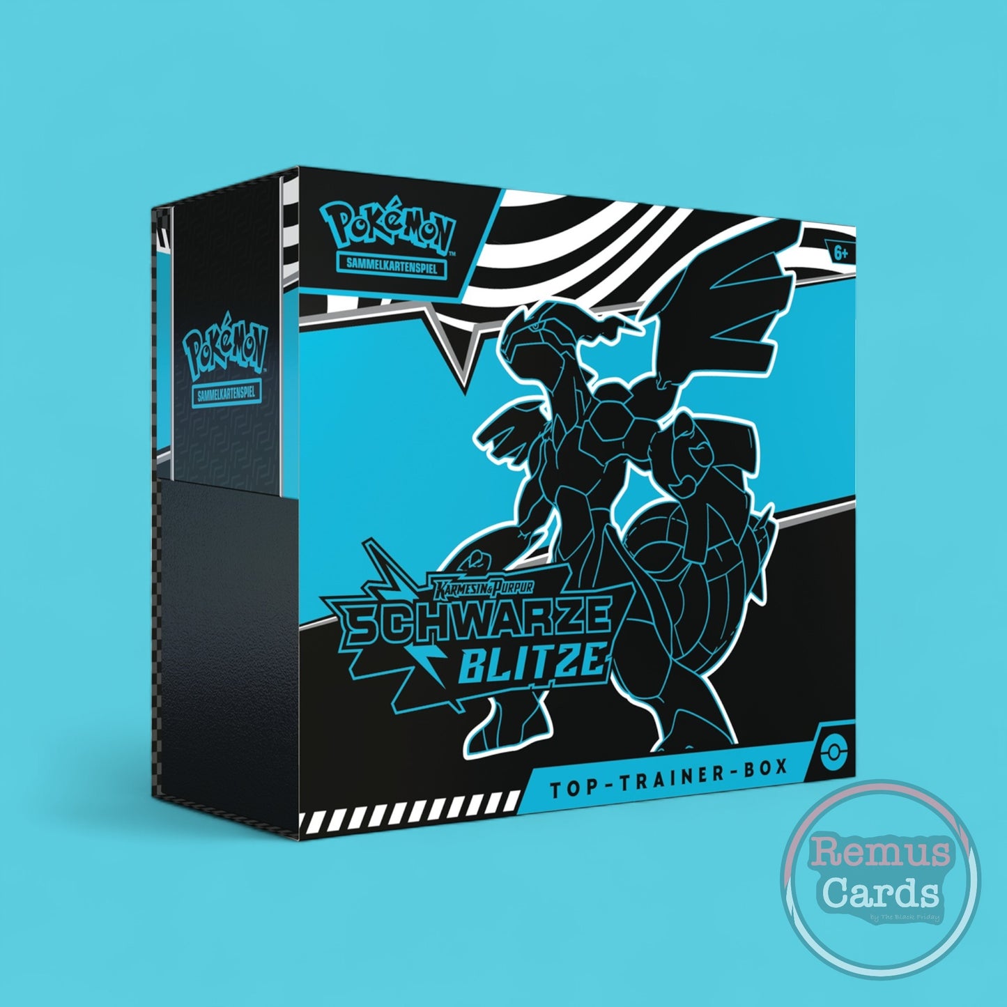 Pokémon TCG Zekrom Top Trainer Box – Schwarze Blitze (DE) – 9 Booster, Voltolos Promo & Zubehör – RemusCards