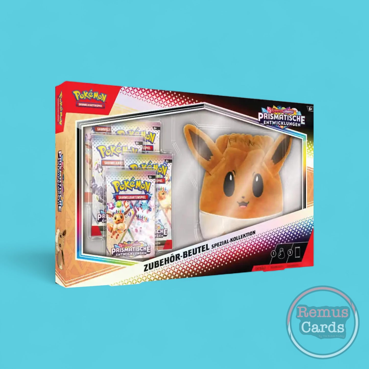 Pokémon TCG Prismatische Entwicklungen Kollektion – 5 Booster & Eevee Accessoire-Tasche – Deutsch – sealed – RemusCards