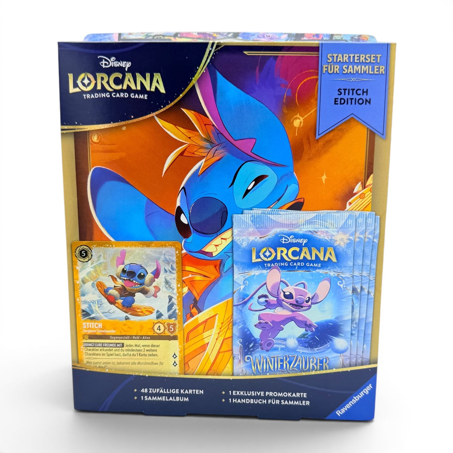 Disney Lorcana Starterset für Sammler Stitch Edition Winterzauber (DE) mit Sammelalbum, Promokarte und 4 Boosterpacks