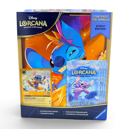 Disney Lorcana Starterset für Sammler Stitch Edition Winterzauber (DE) mit Sammelalbum, Promokarte und 4 Boosterpacks