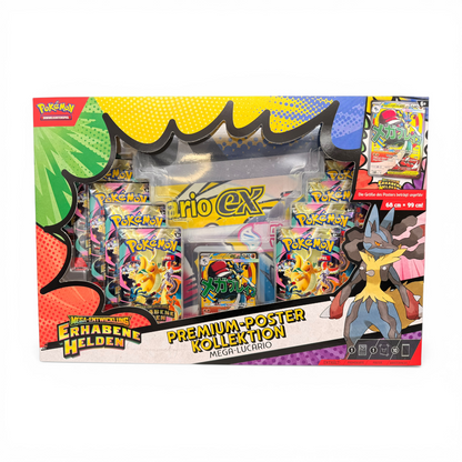 Pokémon TCG Erhabene Helden Premium-Poster-Kollektion – Mega-Lucario-ex (Deutsch), inkl. Poster & Boosterpacks