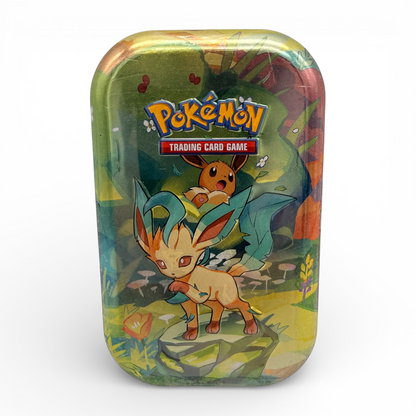 Pokémon TCG Mini-Tin Karmesin & Purpur – Prismatische Entwicklungen (DE), Motiv mit Evoli & Folipurba